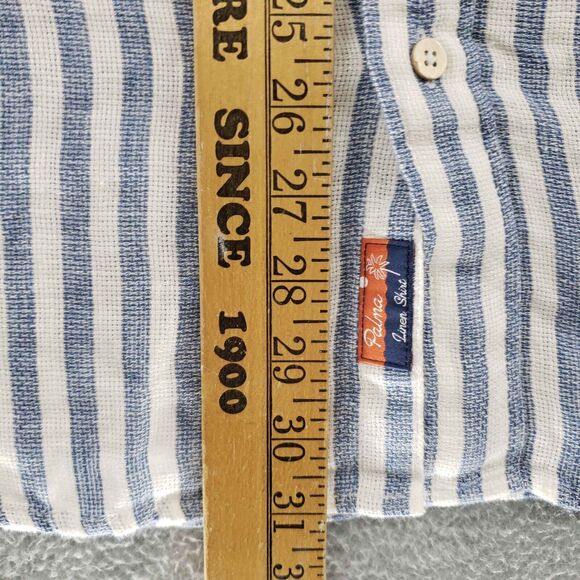 Faherty Palma Linen Shirt Mens Large White Blue Striped Tropical Hawaiian - Picture 5 of 6